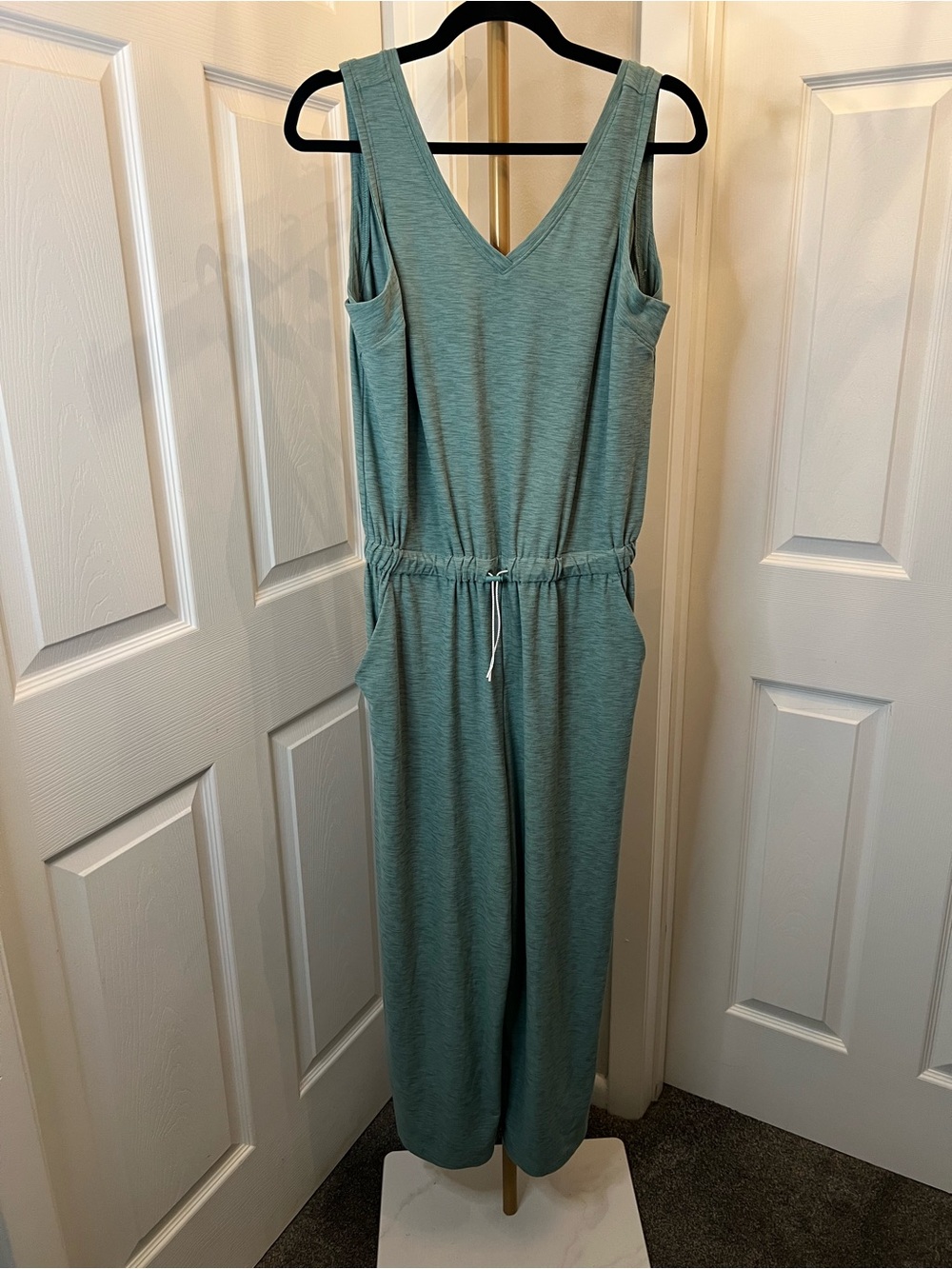 Old Navy Sleeveless V-Neck Sage Green Drawstring Jumpsuit